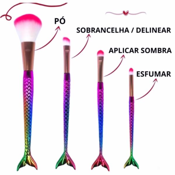 Kit com 4 Pinceis para Maquiagem Sereia. - Image 3
